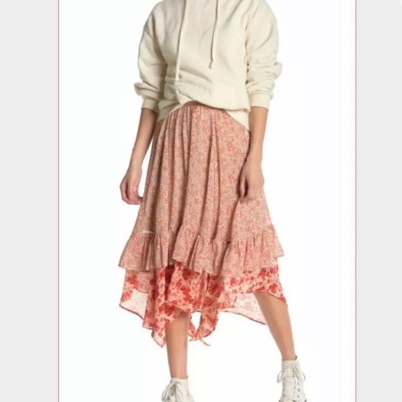Free People Zuma Drippy Ruffle Skirt Fall Floral - Picture 3 of 7